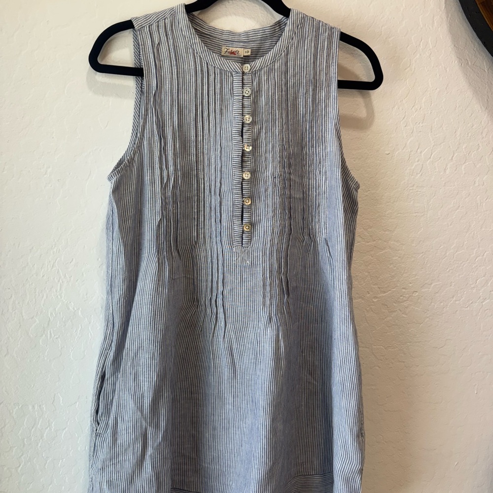 Faherty Blue Striped Sleeveless Dress